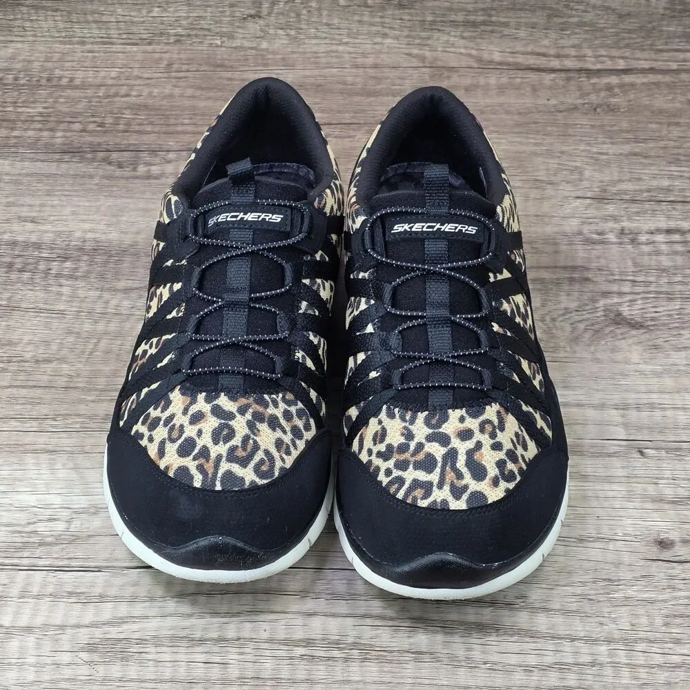 Skechers Gratis Wild Vibes Women's Sz 10 Black Brown Leopard Print Slip On Shoes